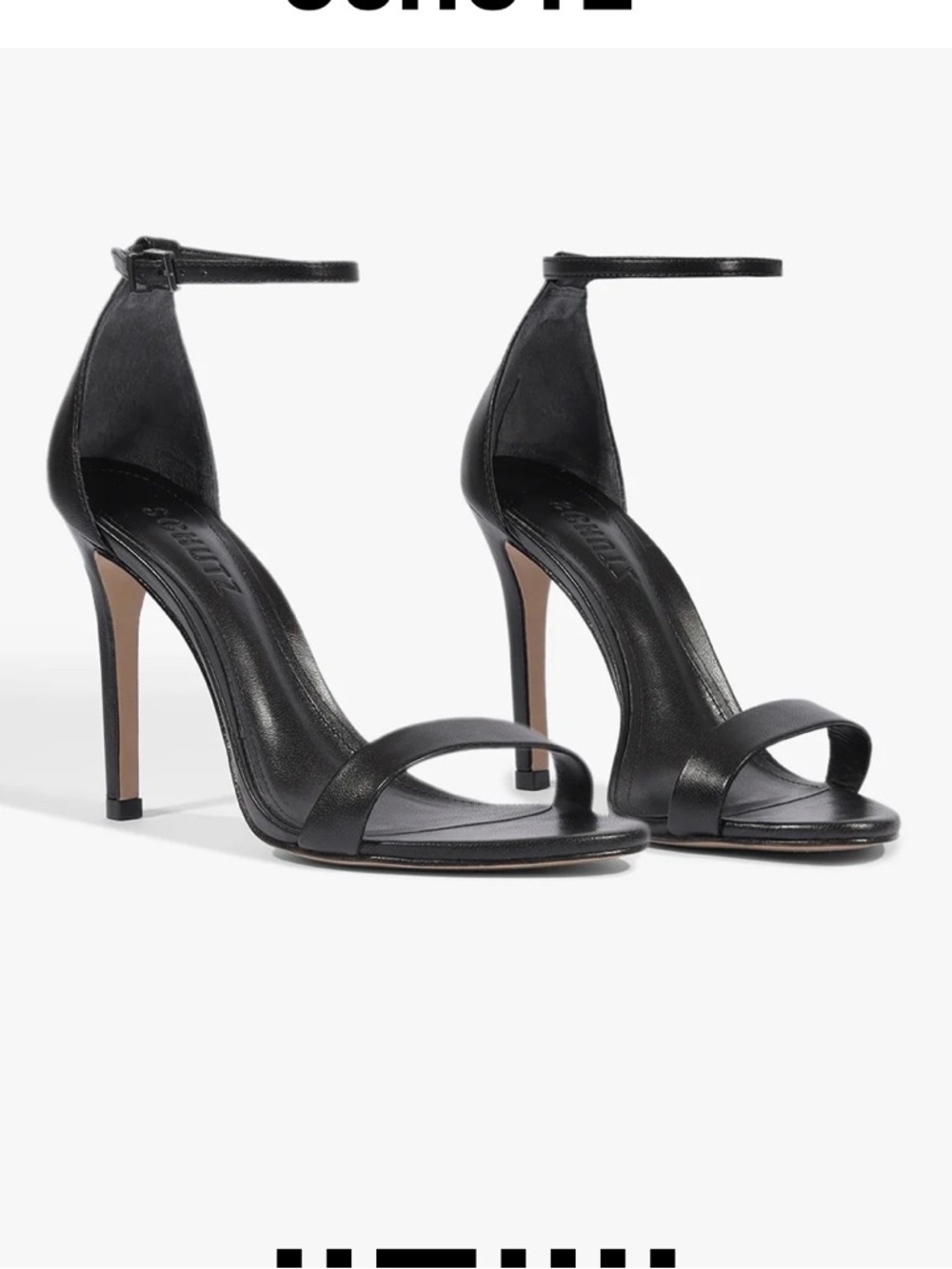 SCHUTZ Black Leather Ankle-Strap Stiletto Cadey Lee Sandals